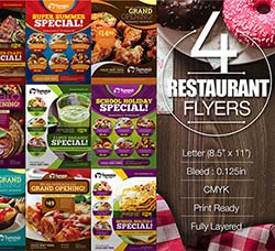 4套菜谱菜单海报/传单模板：Restaurant Flyer Bundle